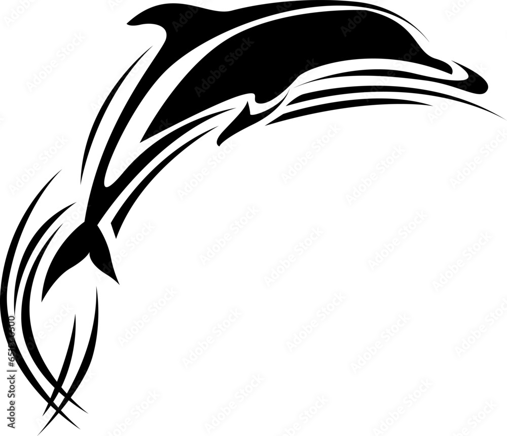 Naklejka premium Dolphin jumping tattoo, tattoo illustration, vector on a white background.
