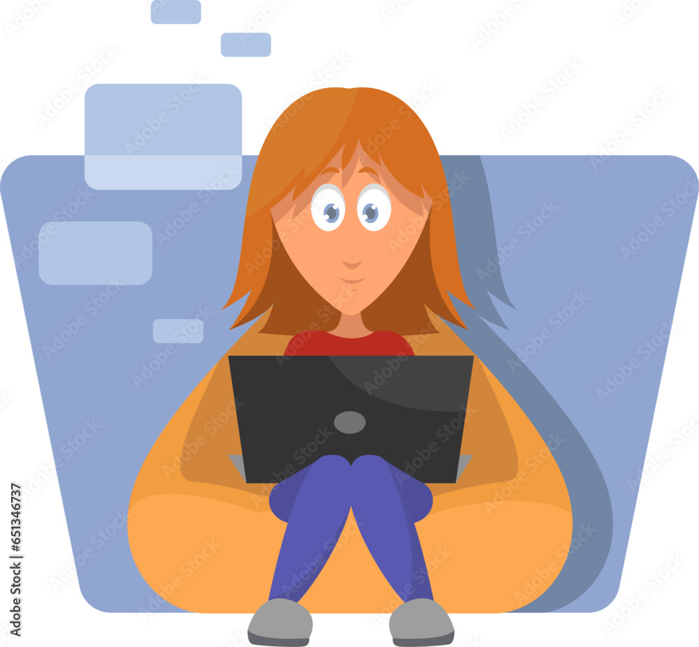 Girl in a cozy workspace, illustration, vector on a white background. Girl in a cozy workspace, illustration, vector on a white background.
