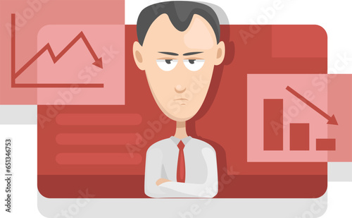 Angry boss with decreasing chart, illustration, vector on a white background.