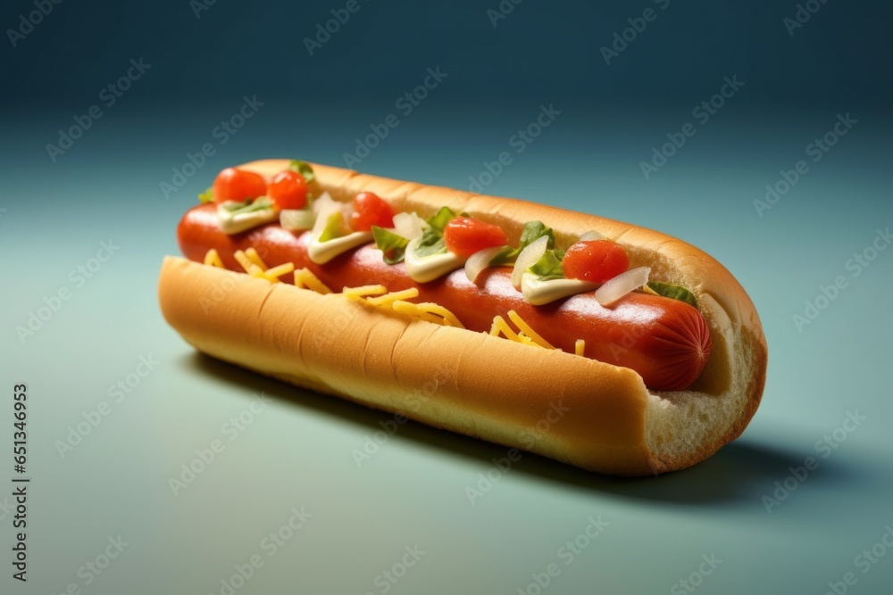 Appetizing hot dog. Background with selective focus and copy space Appetizing hot dog. Background with selective focus and copy space