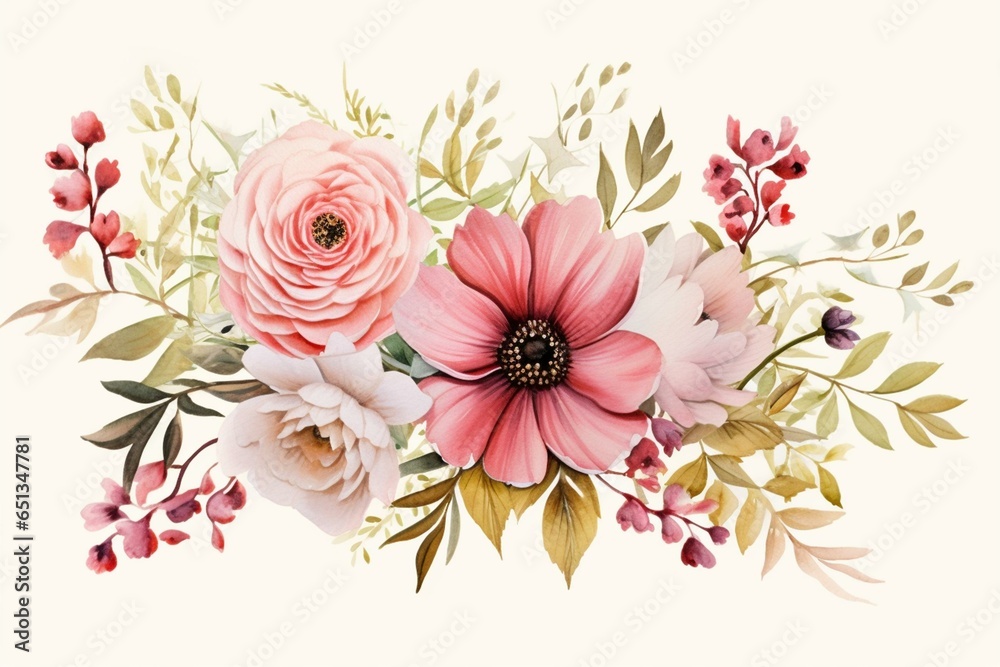 Hand-painted floral artwork ideal for summer-themed cards and event invitations. Generative AI