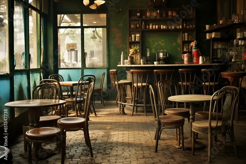 old cafe with worn-out seats. Generative AI