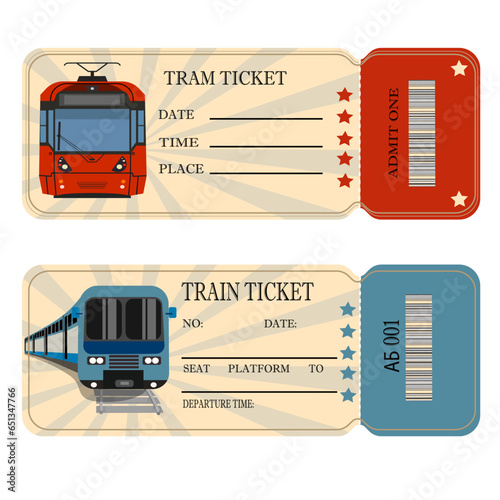 Train and tram tickets in retro style