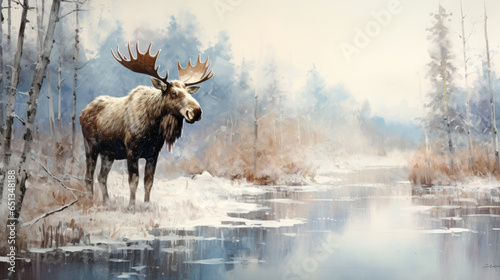 Fototapeta Naklejka Na Ścianę i Meble -  elk in park national park wyoming in snow 