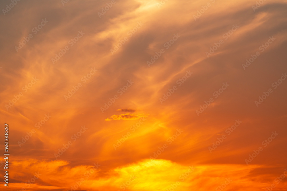 Beautiful bright orange  sunset sky with clouds. Dramatic sky  background.