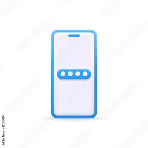 Phone with password. 3d smartphone for code entering, device unlock, personal data protection, verification, authorization, account login, access, online security concept. Isolated vector illustration