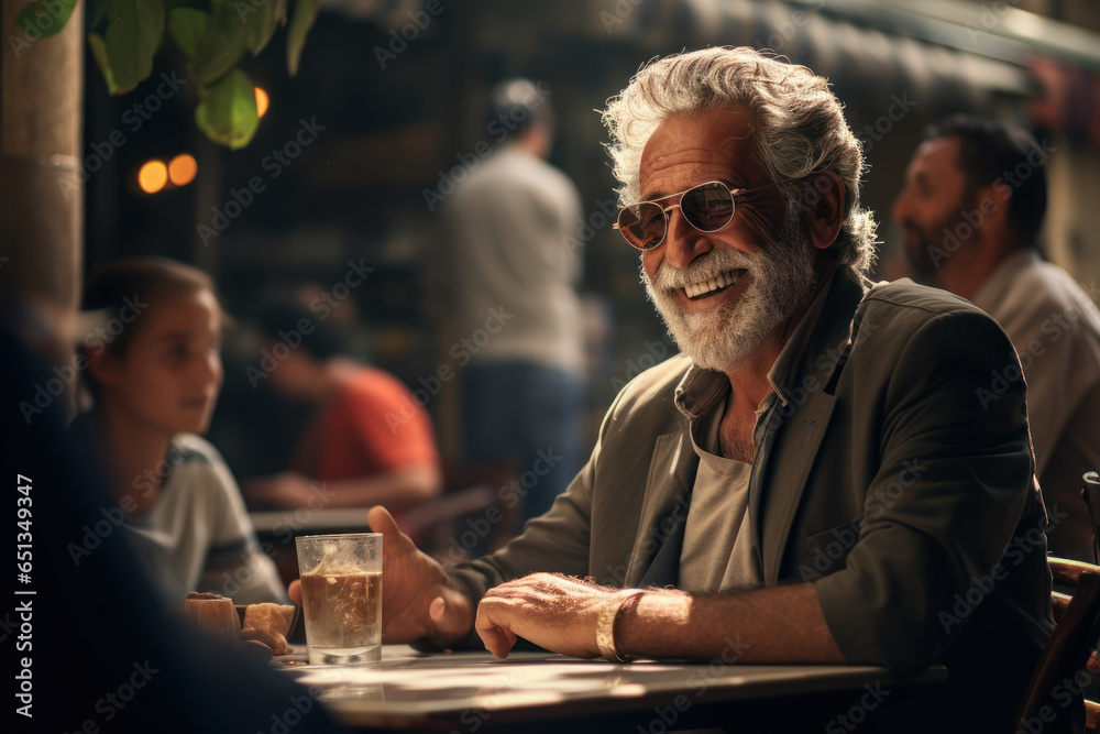 An elderly gentleman reminiscing with friends, showcasing the significance of social connections in later life. Generative Ai.