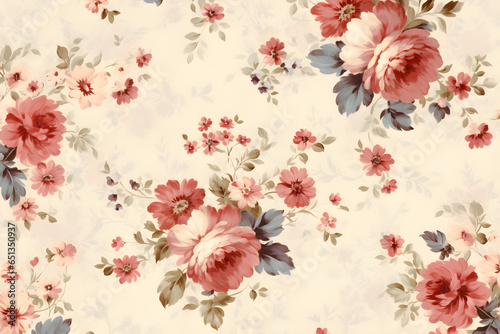 A vibrant floral wallpaper with red and pink flowers