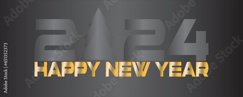 2024 Happy New Year Greeting Card, Gray and Gold Gradient