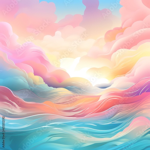 Abstract ocean wave with sun and sky curvy lines and fluid swirls Copy space backdrop for text © Sume