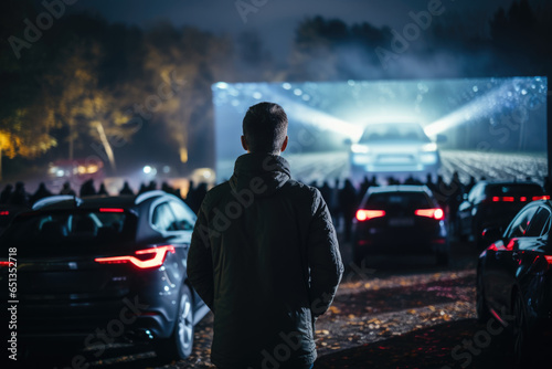 A person attending a drive-in concert, showcasing the blending of music and film experiences. Generative Ai.