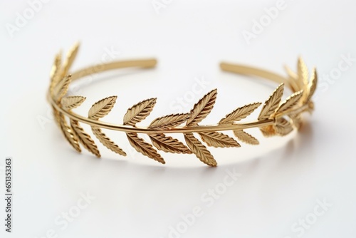 Headband with a golden laurel wreath, placed on a white background. Generative AI
