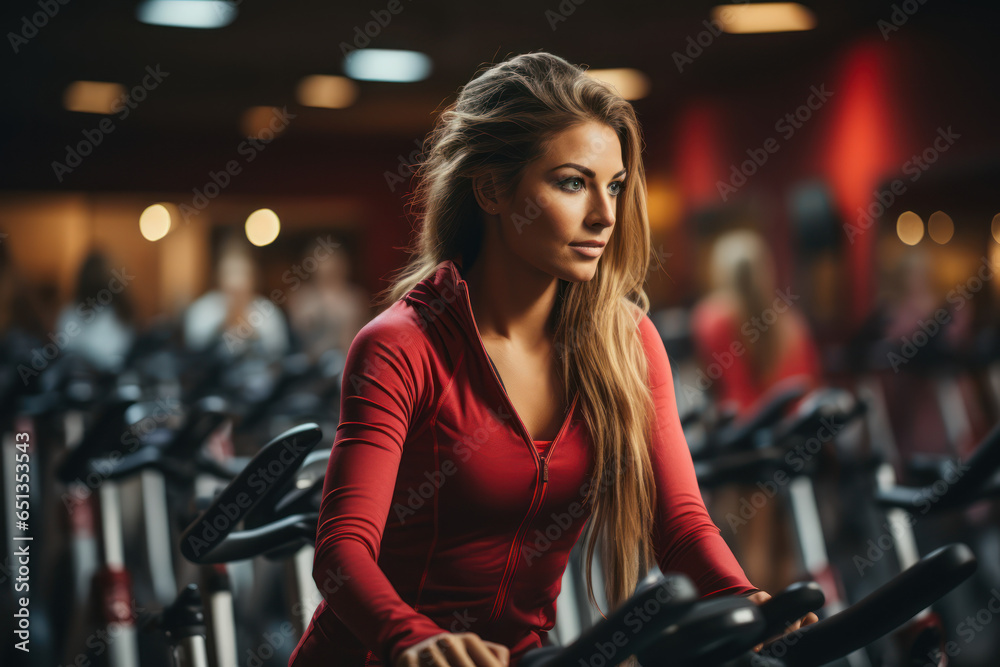 A person doing a spin class, emphasizing the enduring popularity of indoor cycling workouts. Generative Ai. A person doing a spin class, emphasizing the enduring popularity of indoor cycling workouts. Generative Ai.