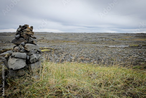 Hike trail on the lava field in Iceland