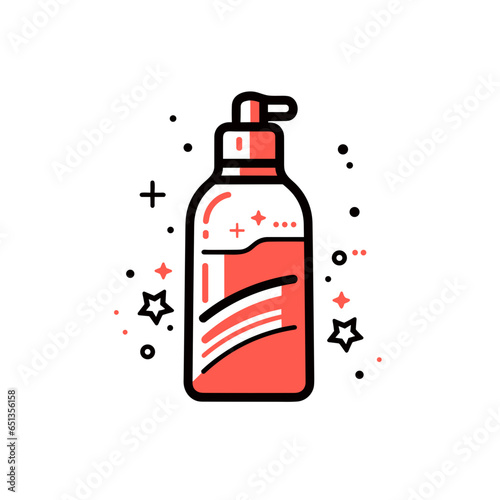 Stain remover vector icon in minimalistic, black and red line work, japan web