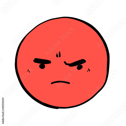 Frowny Face vector icon in minimalistic, black and red line work, japan web