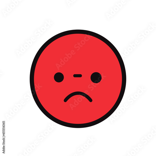 Frowny Face vector icon in minimalistic, black and red line work, japan web