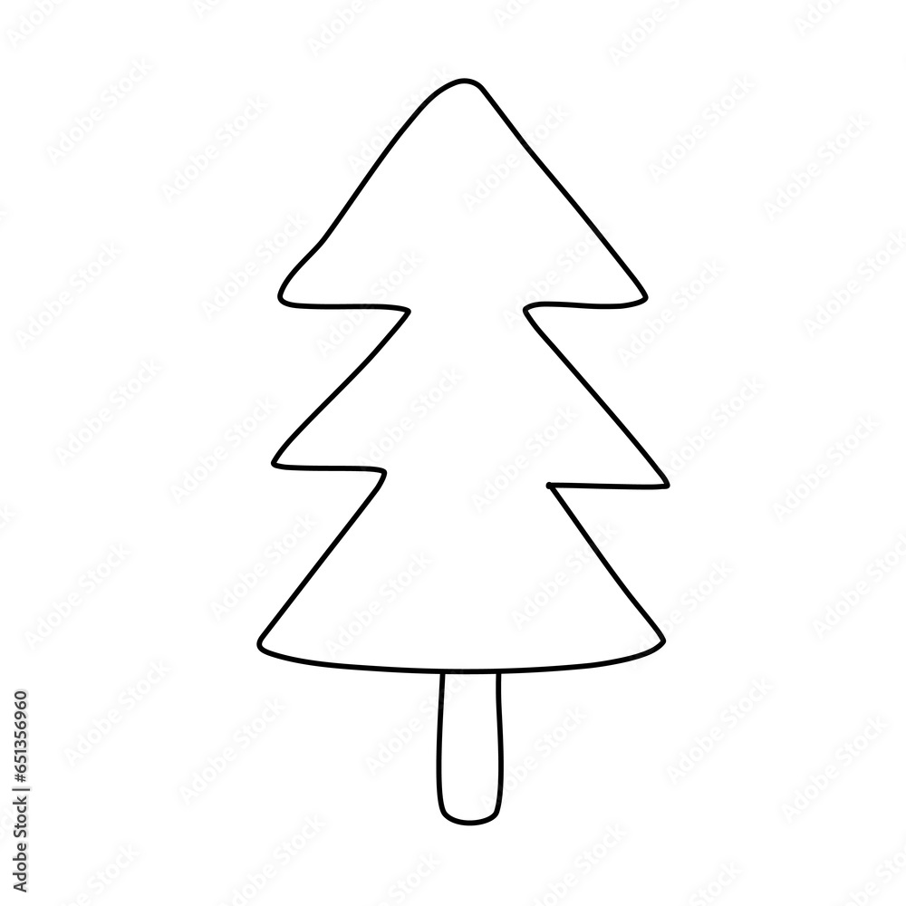 Simplified Christmas tree or pine, doodle style flat vector outline for coloring book Simplified Christmas tree or pine, doodle style flat vector outline for coloring book