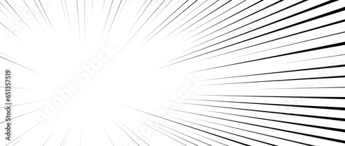 Diagonal speed lines background. Comic book sunburst. Abstract black and white radial line frame. Manga or anime cartoon explosion wallpaper. Pop art light beams or rays effect. Vector backdrop