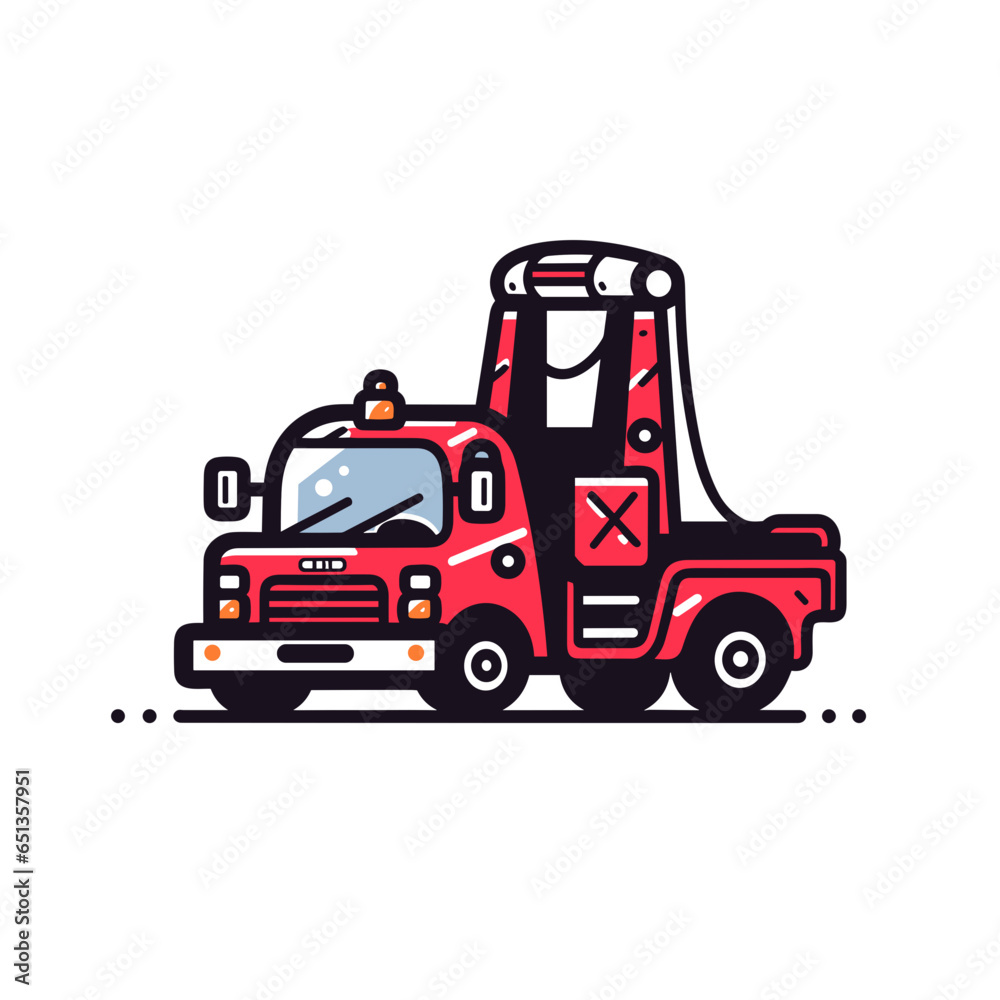 Naklejka premium Tow truck vector icon in minimalistic, black and red line work, japan web
