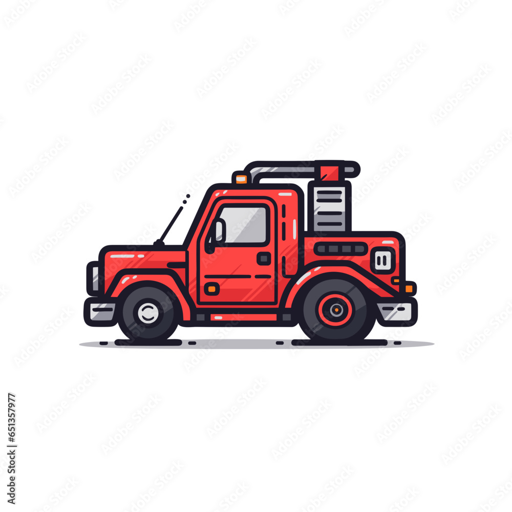 Tow truck vector icon in minimalistic, black and red line work, japan web