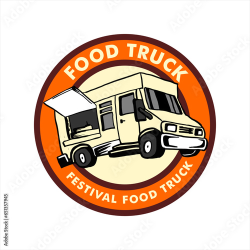 logo illustration food truck emblems, badges, circle stickers isolated on white background