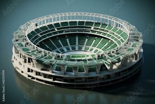 Circular stadium  grey-green seats  VIP boxes. Generative AI