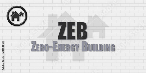 ZEB Zero-Energy Building. An Acronym Abbrevation of a term from the construction industry.Illustration isolated on a background consisting of a wall of gray stones. photo