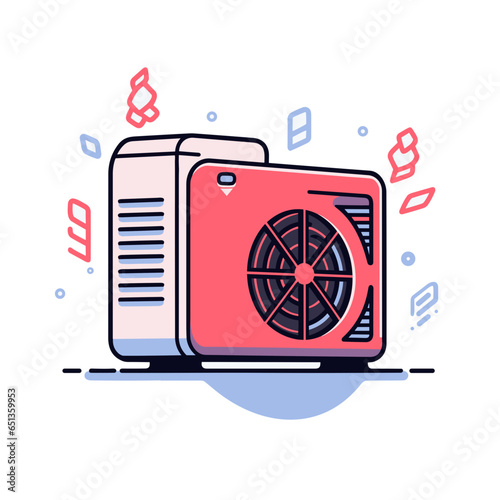 Air Conditioning vector icon in minimalistic, black and red line work, japan web