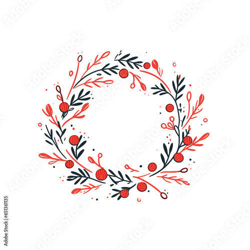Wreath vector icon in minimalistic, black and red line work, japan web