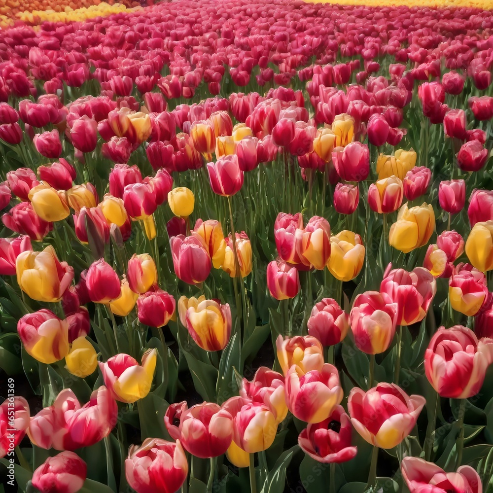 Fototapeta premium A field of tulips that move in unison, creating mesmerizing waves of color and motion2