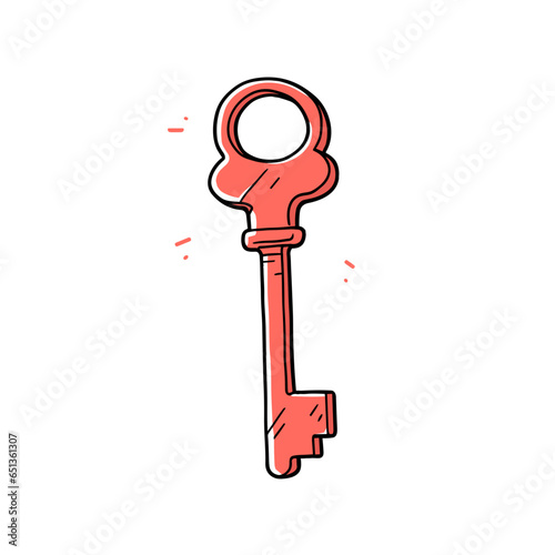 Key charm vector icon in minimalistic, black and red line work, japan web
