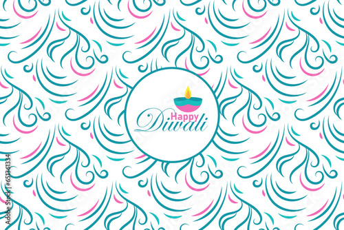 Happy Diwali seamless pattern. Indian festival of lights. Vector abstract vintage illustration for the holiday, lights and other objects for background or poster.