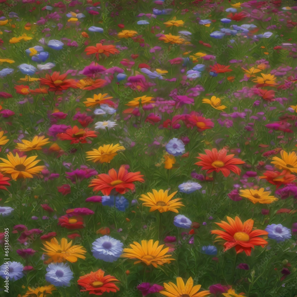 A meadow of flowers that bloom in synchronized patterns, forming intricate, ever-changing mosaics on the ground2