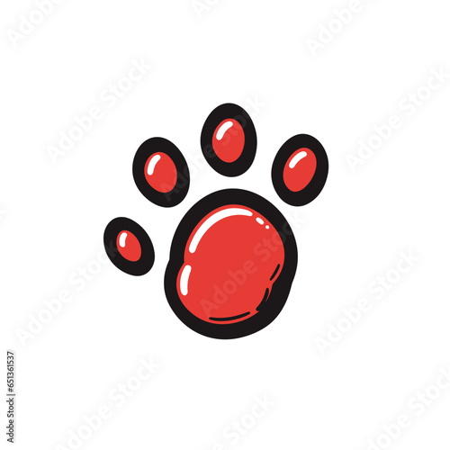 Paw print charm vector icon in minimalistic, black and red line work, japan web