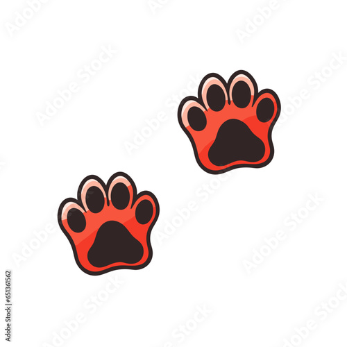 Paw print charm vector icon in minimalistic, black and red line work, japan web