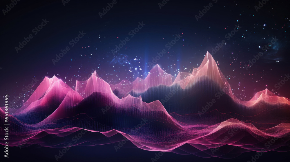 Futuristic big data visualization wave blue and purple background - obrazy, fototapety, plakaty 