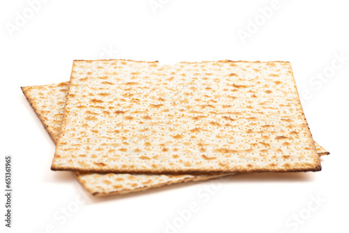 Pieces of Matzah Unleavened Bread Isolated on White Background photo