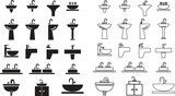 sink unit l icon in flat and line set use for kitchen and bathroom washbasin sign, symbol in trendy style pictogram isolated on transparent background vector for apps and website