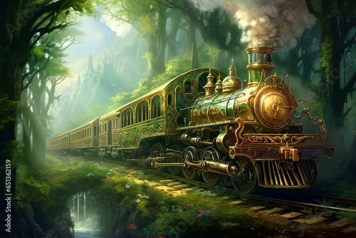 An enchanting train in a fantastical realm. Generative AI