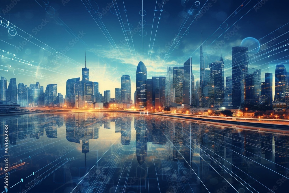 Modern skyline depicting advanced technology in a forward-thinking city. Generative AI