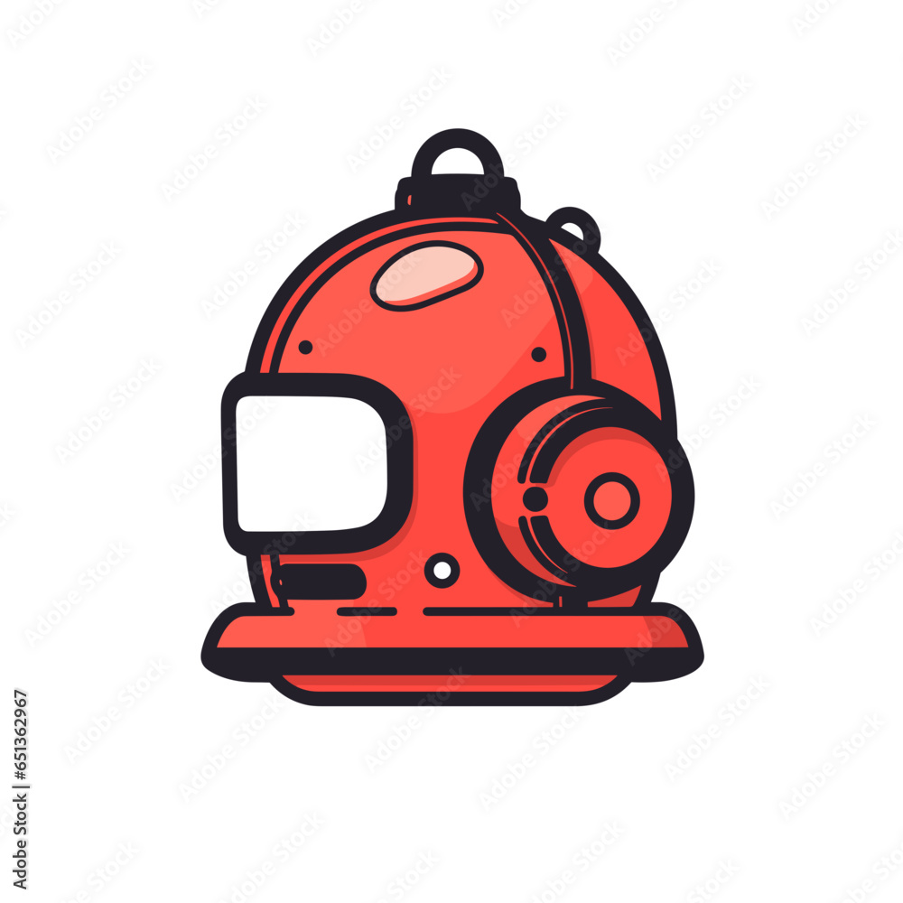 Diving helmet vector icon in minimalistic, black and red line work, japan web