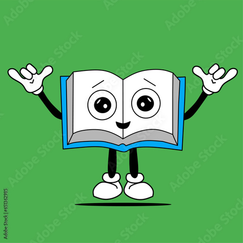 an illustration of a cartoon book with cute characters on a bright colored background suitable for introducing books to children