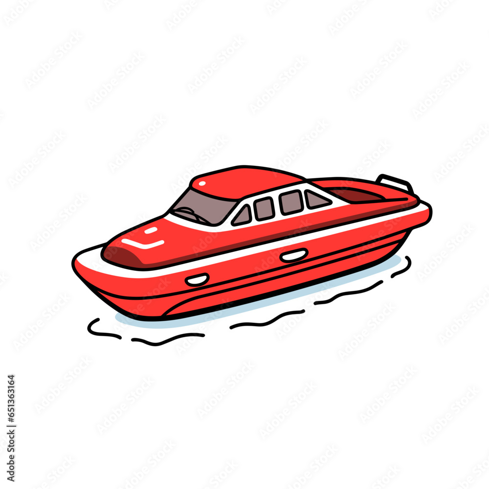 Naklejka premium Speedboat vector icon in minimalistic, black and red line work, japan web