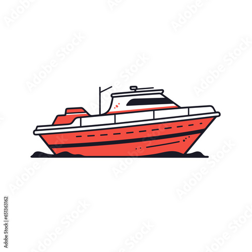 Speedboat vector icon in minimalistic, black and red line work, japan web