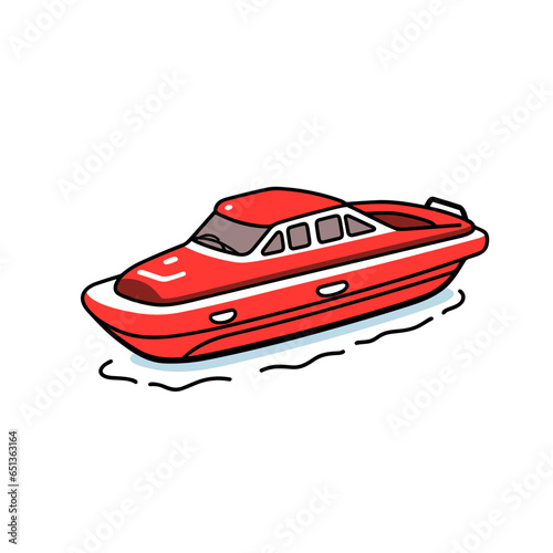 Speedboat vector icon in minimalistic, black and red line work, japan web