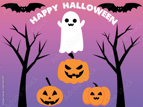 Happy Halloween party poster design. Halloween icons for banners, cards, flyers, social media wallpapers, etc. Typography eps. Halloween background with pumpkin and bats