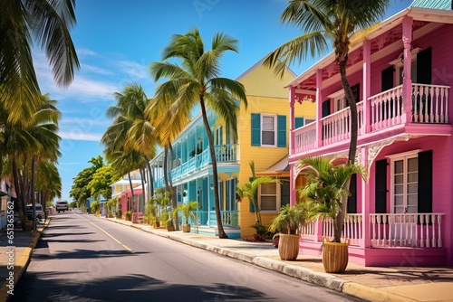 Colorful street scene in Key West  Florida. Generative AI