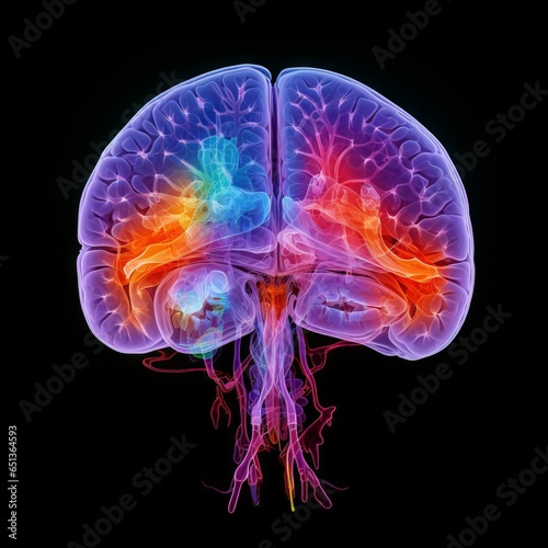 A neon colored brain scan that is an artistic illustration, not meant to be scientifically accurate. Generative AI. 