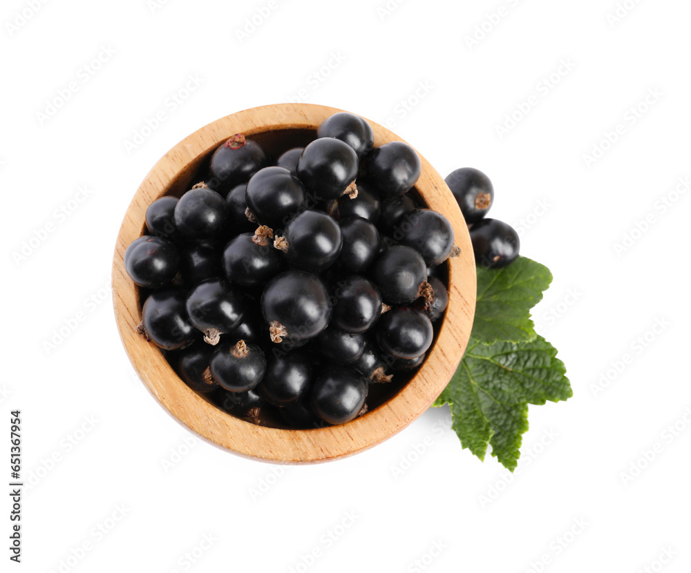 Ripe blackcurrants and leaves isolated on white, top view Ripe blackcurrants and leaves isolated on white, top view